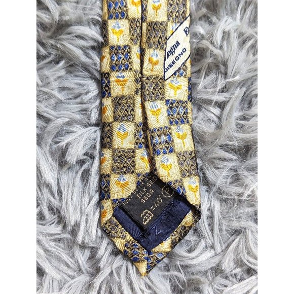 Ermenegildo Zegna Fine Silk Tie Yellow Blue‎ Gold Geometric Italy Designer Mens - Picture 6 of 12